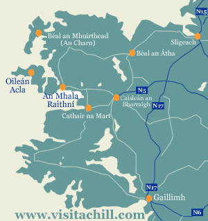 Léarscáil de chúrsaí gailf in iarthar na hÉireann