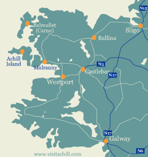 Map of golf courses in the west of Ireland